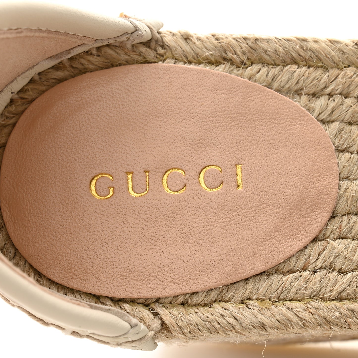 GG Raffia Monogram Ankle Wrap Platform Espadrille Wedge Sandals 37.5 Beige