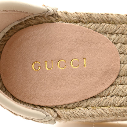 Gucci GG Raffia Monogram Ankle Wrap Platform Espadrille Wedge Sandals 37.5 Beige 6 of 9