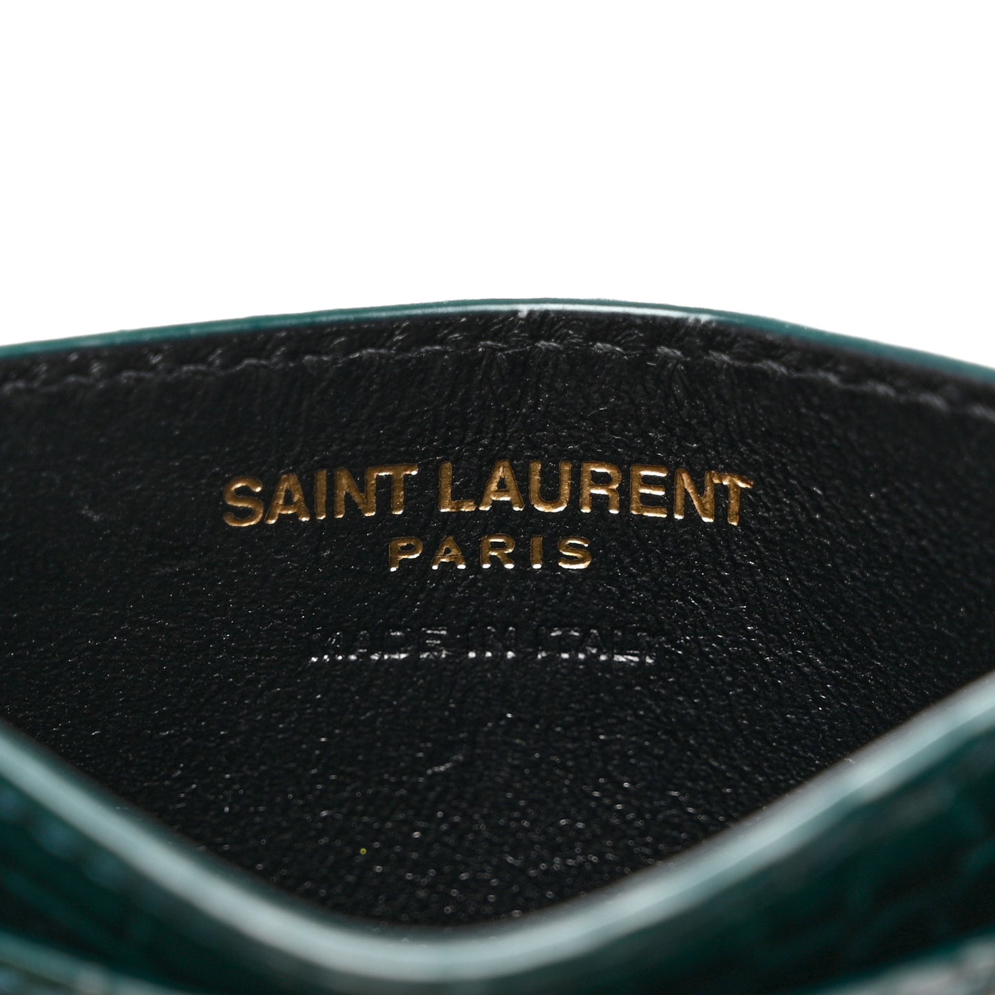 Calfskin Crocodile Embossed Monogram Credit Card Case Foliage Green