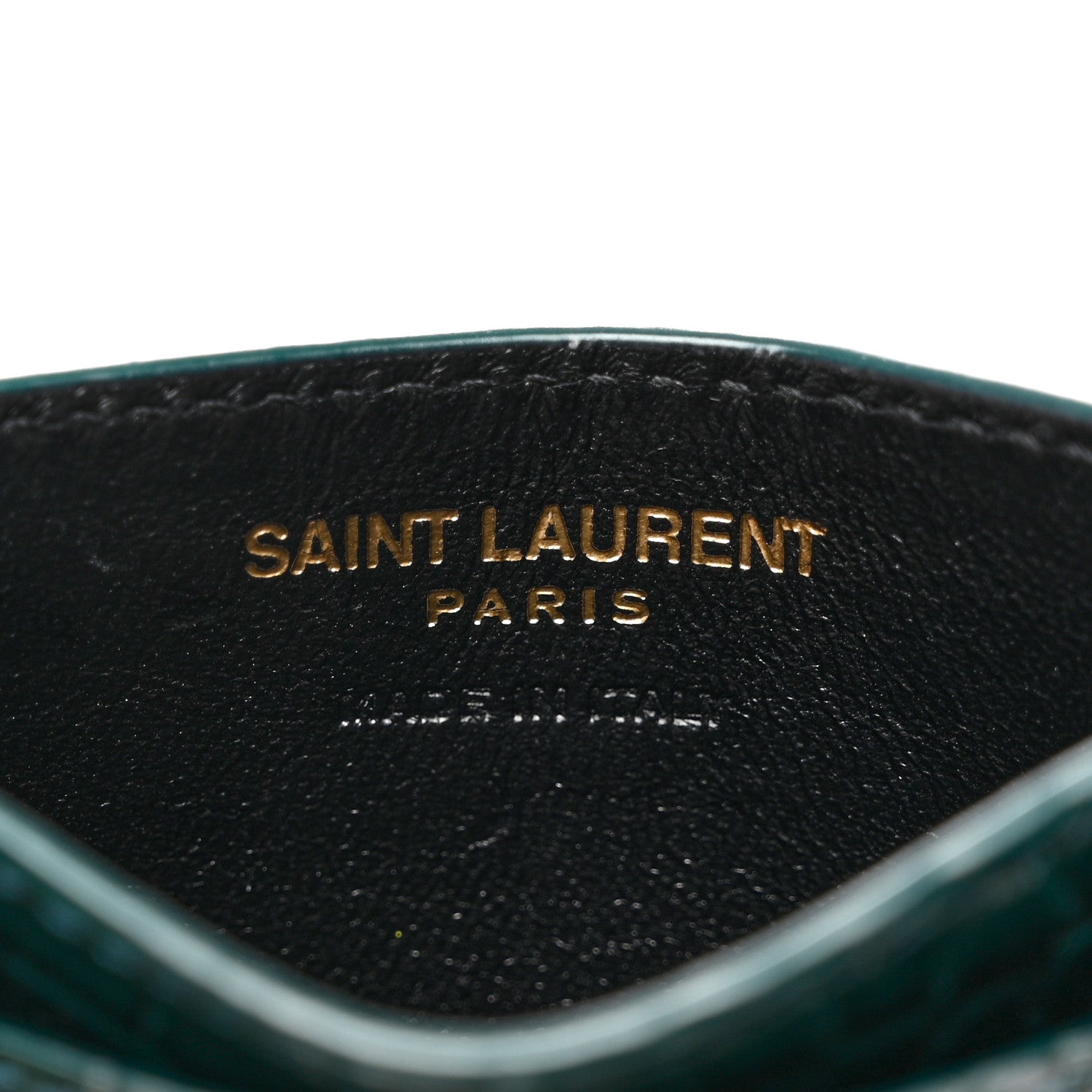Saint Laurent Calfskin Crocodile Embossed Monogram Credit Card Case Foliage Green 7 of 7