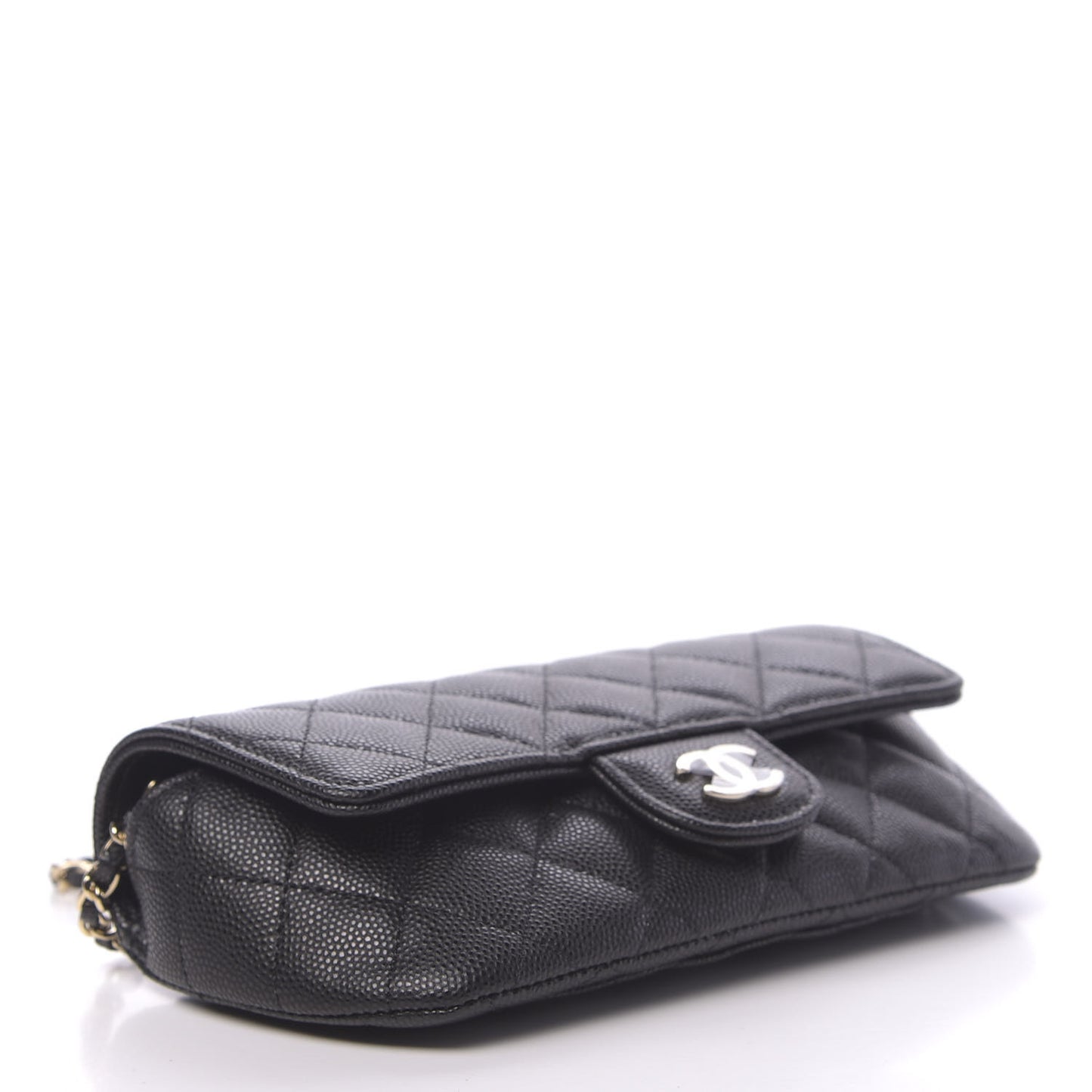 Caviar Quilted Glasses Case With Chain Black