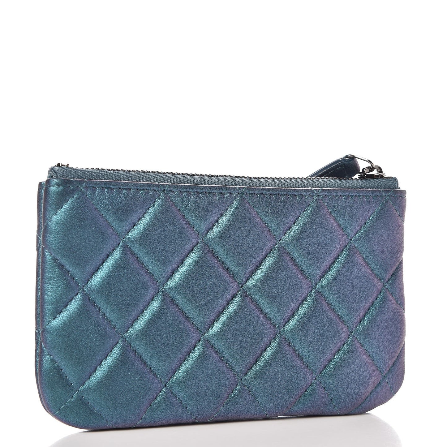 Iridescent Lambskin Quilted Small Cosmetic Case Turquoise