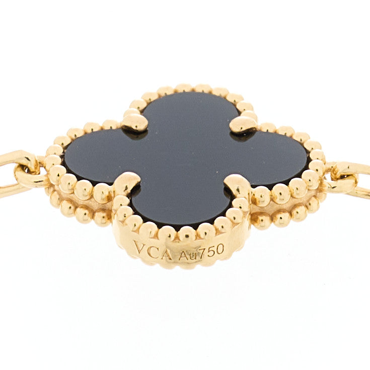 18K Yellow Gold Black Onyx 5 Motifs Vintage Alhambra Bracelet