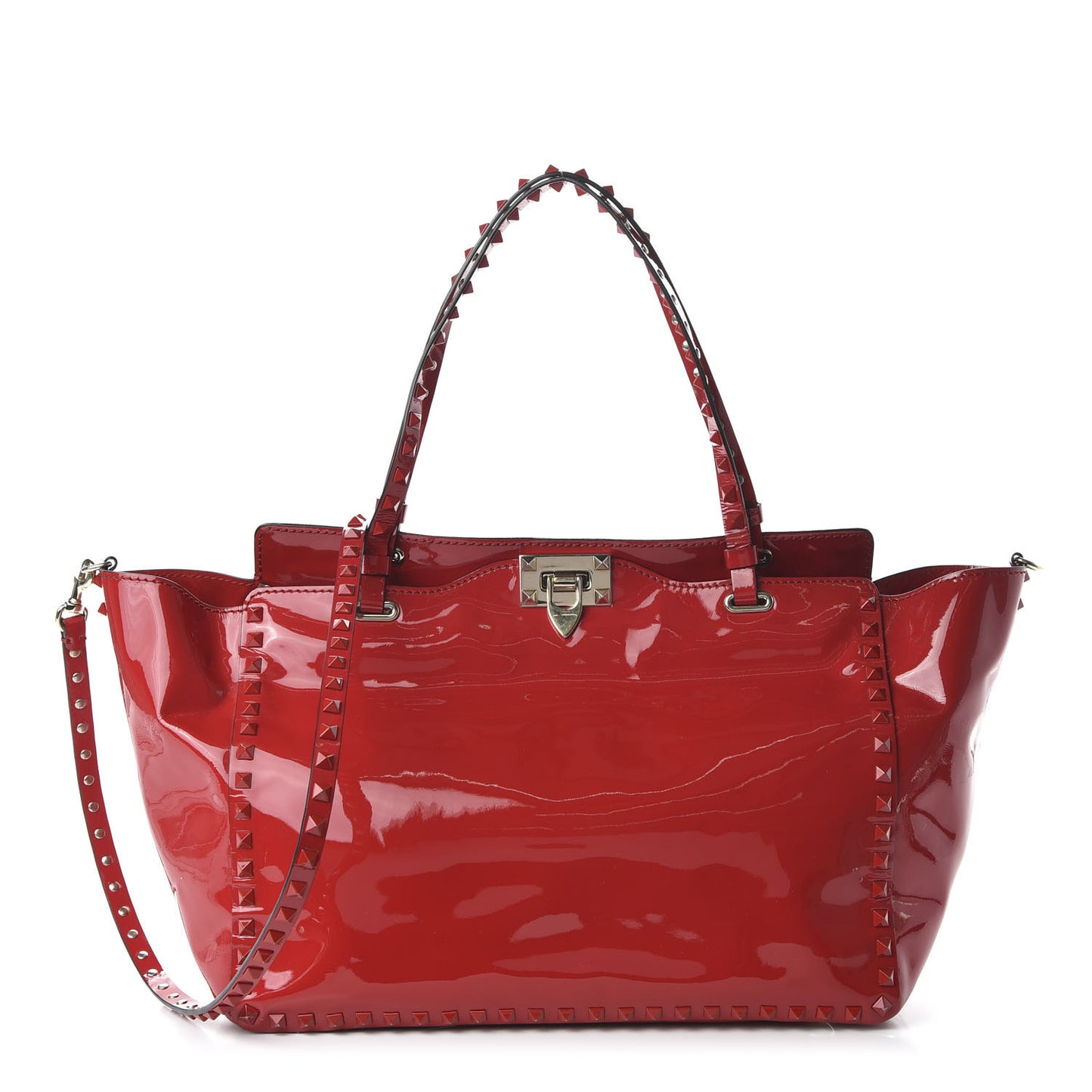 Patent Monochrome Medium Rockstud Tote Rosso Valentino