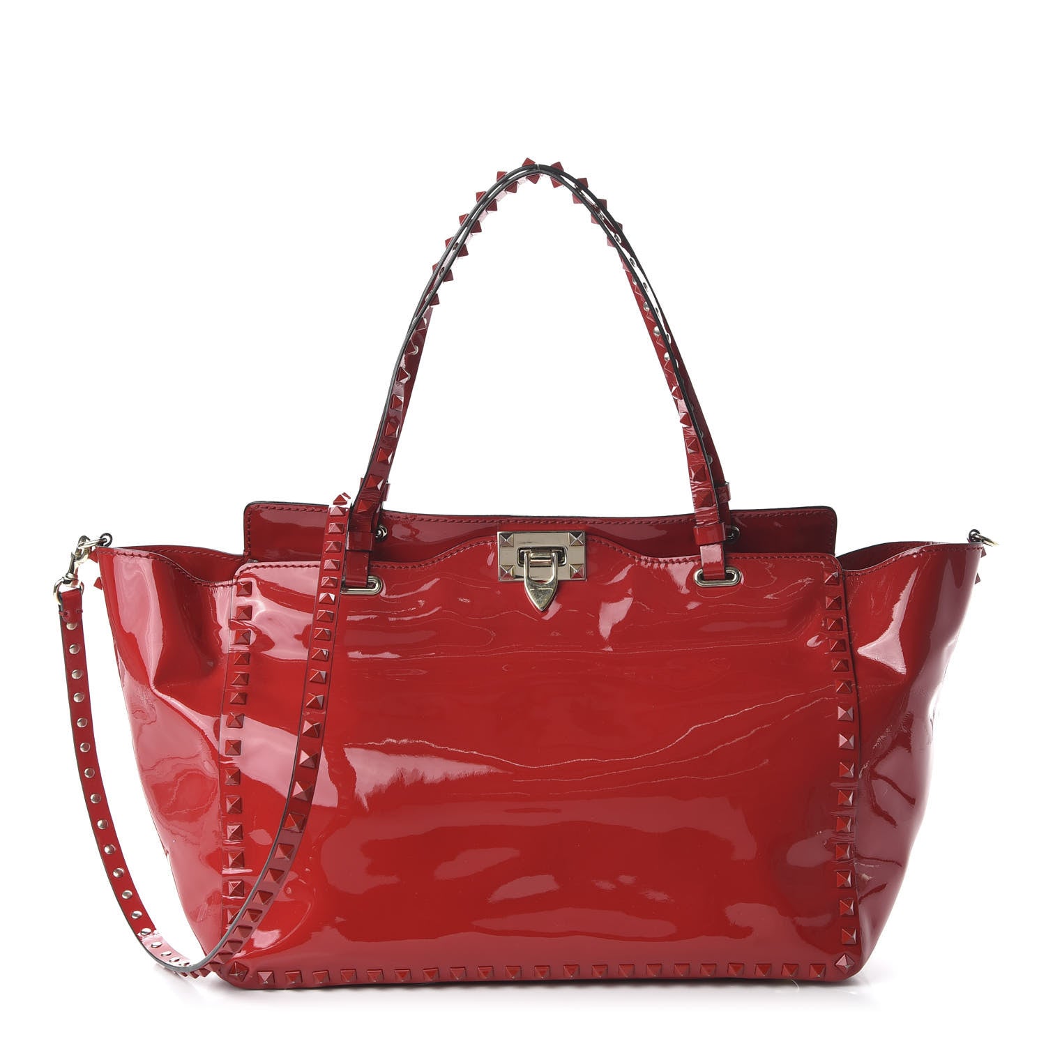 Valentino Garavani Patent Monochrome Medium Rockstud Tote Rosso Valentino 1 of 11
