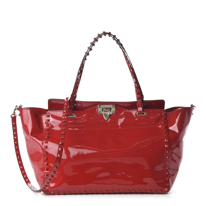 Valentino Garavani Patent Monochrome Medium Rockstud Tote Rosso Valentino 1 of 11
