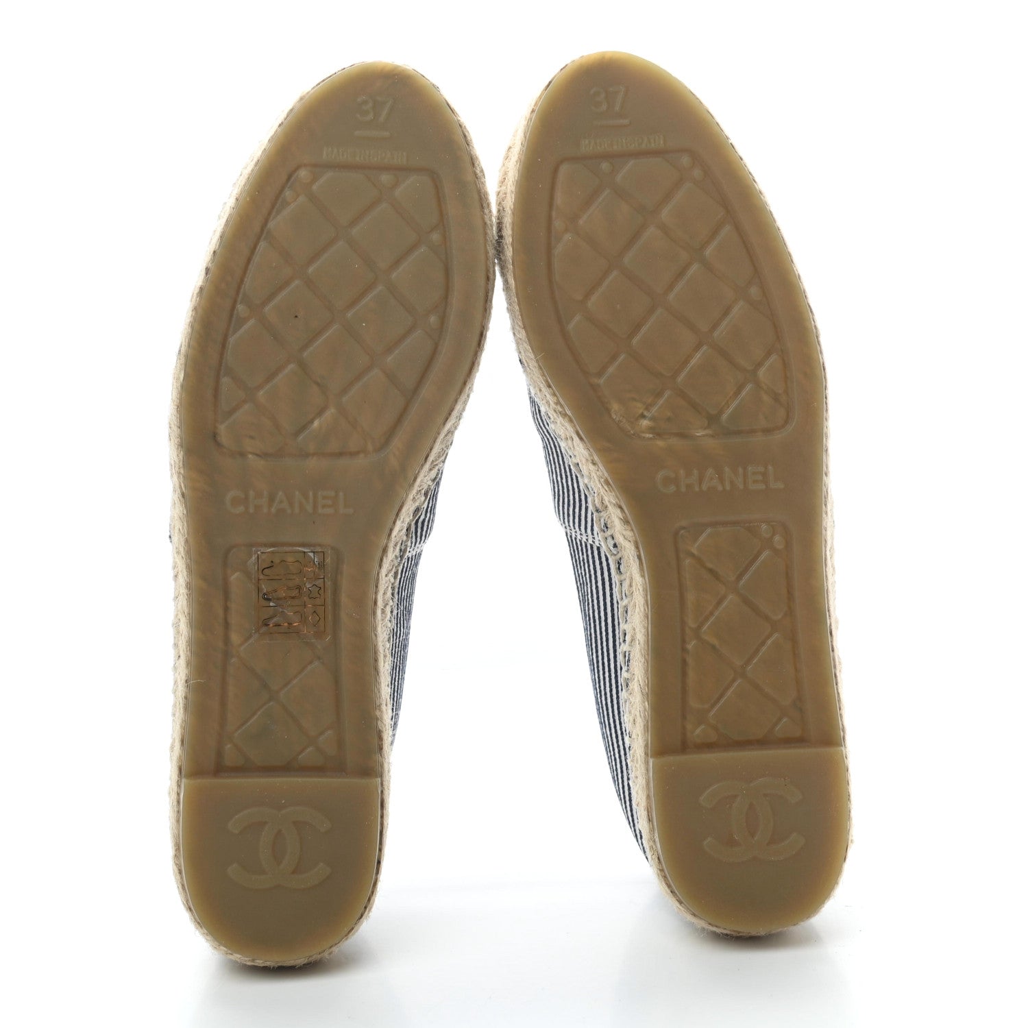 Chanel Canvas Striped Patent CC Espadrilles 37 Ivory Navy White 5 of 8