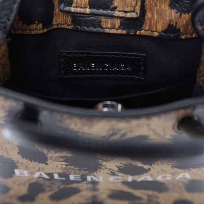 Balenciaga Smooth Calfskin Leopard Print Logo Shopping Phone Holder Bag Beige Black 8 of 9