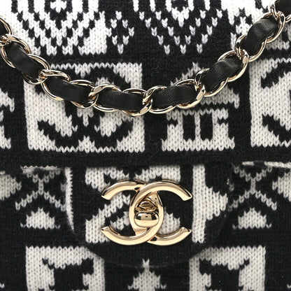 Chanel Cashmere Knit Coco Neige Flap Black White 8 of 10