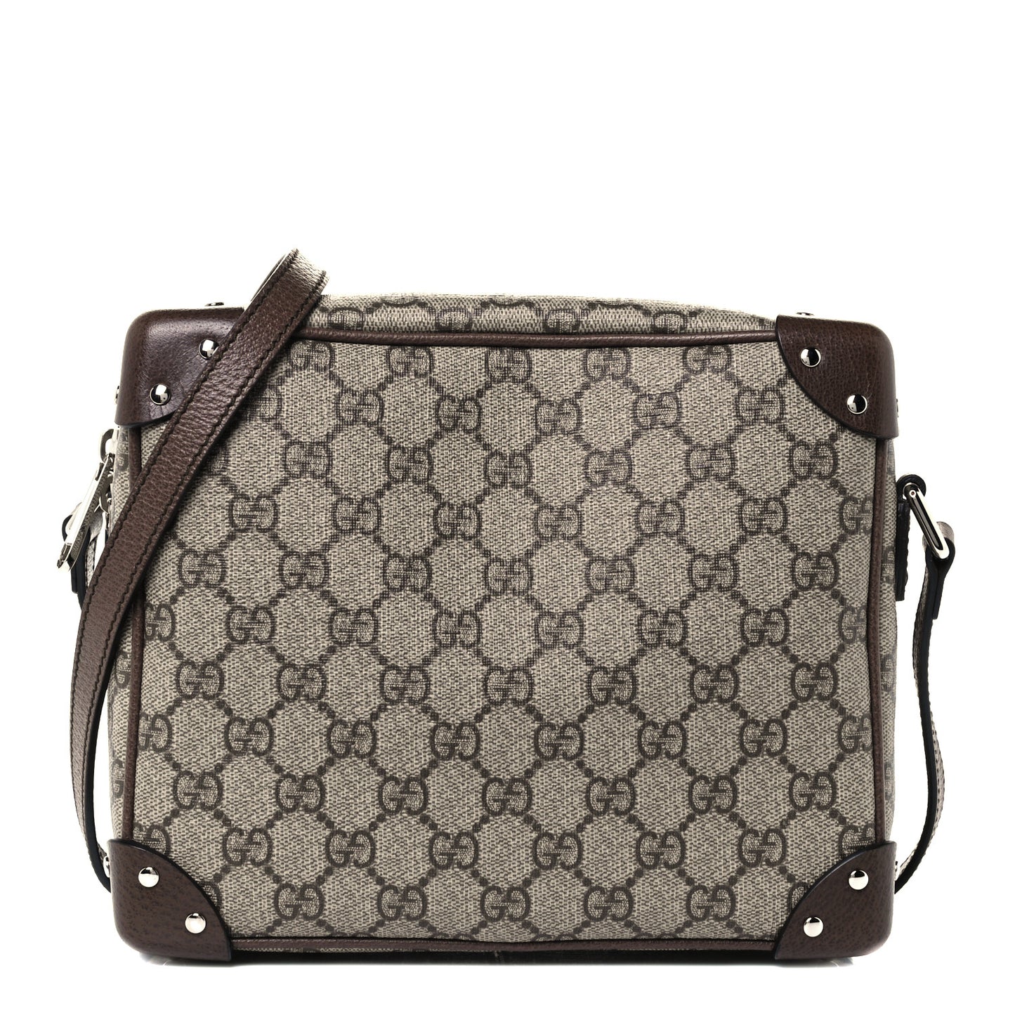 GG Supreme Monogram Textured Calfskin Square Messenger Bag Beige Ebony New Acero
