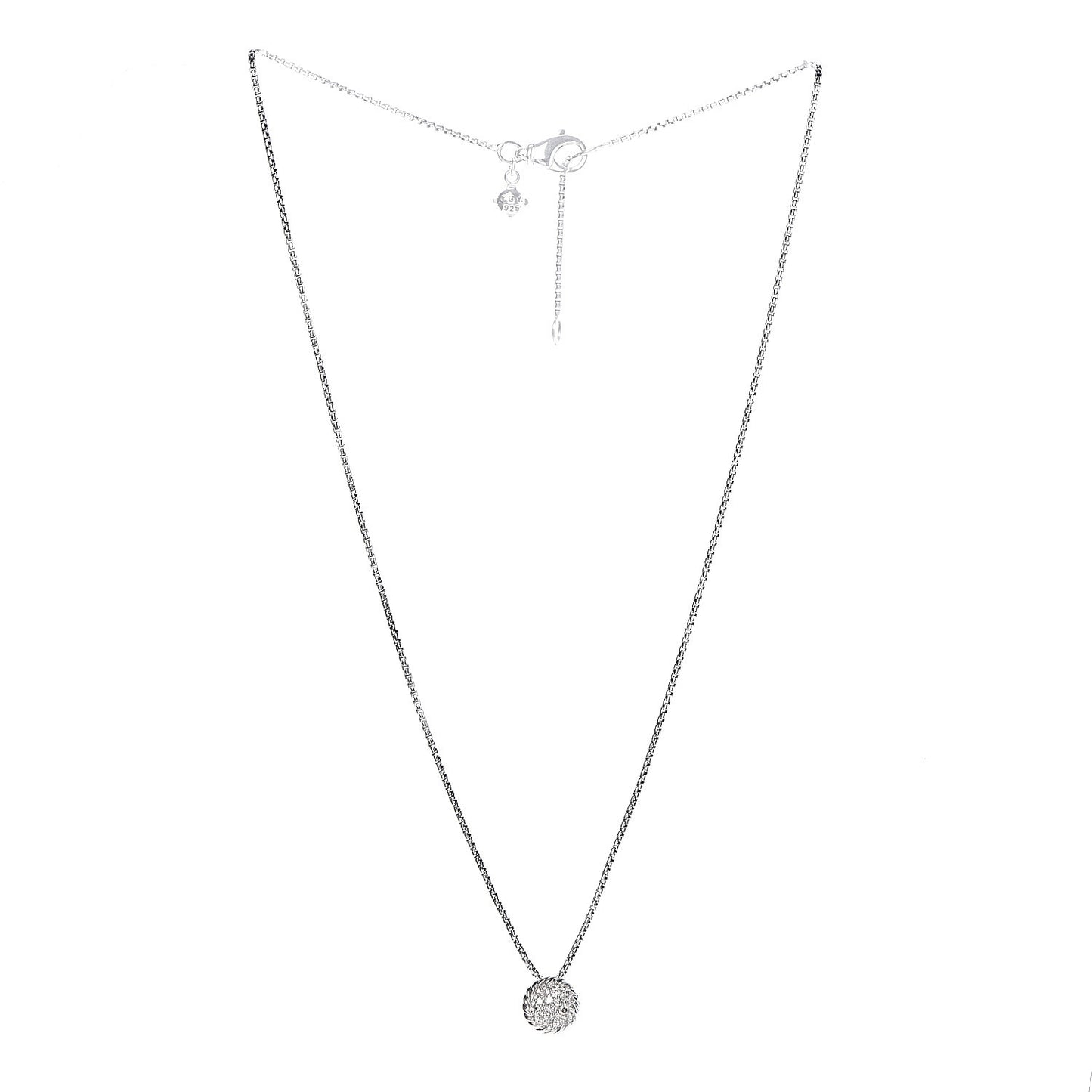 Sterling Silver Diamond 9mm Petite Pave Pendant Necklace