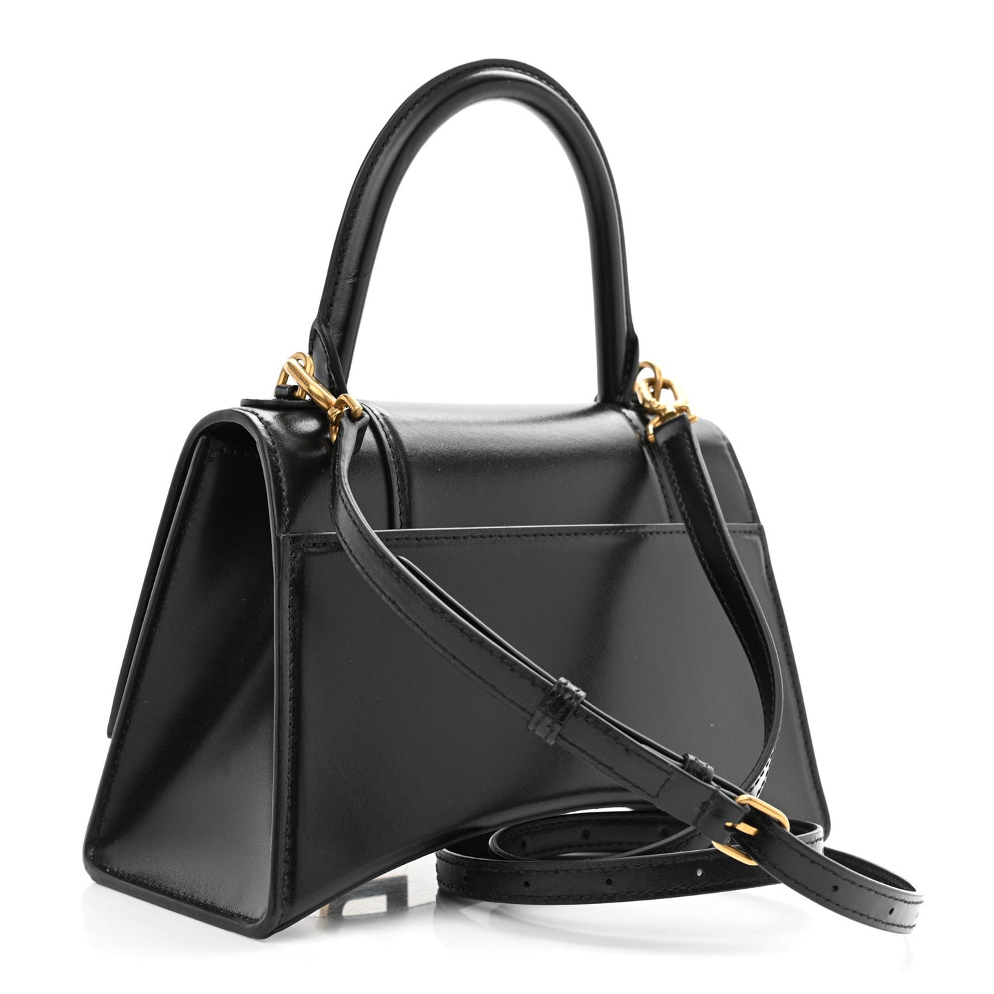 Shiny Box Calfskin Small Hourglass Top Handle Bag Black