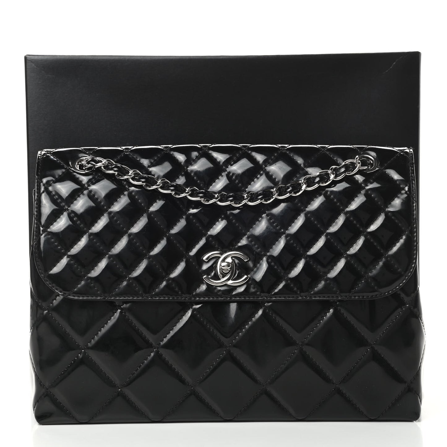 Vinyl Quilted In the Business Flap Bag Black