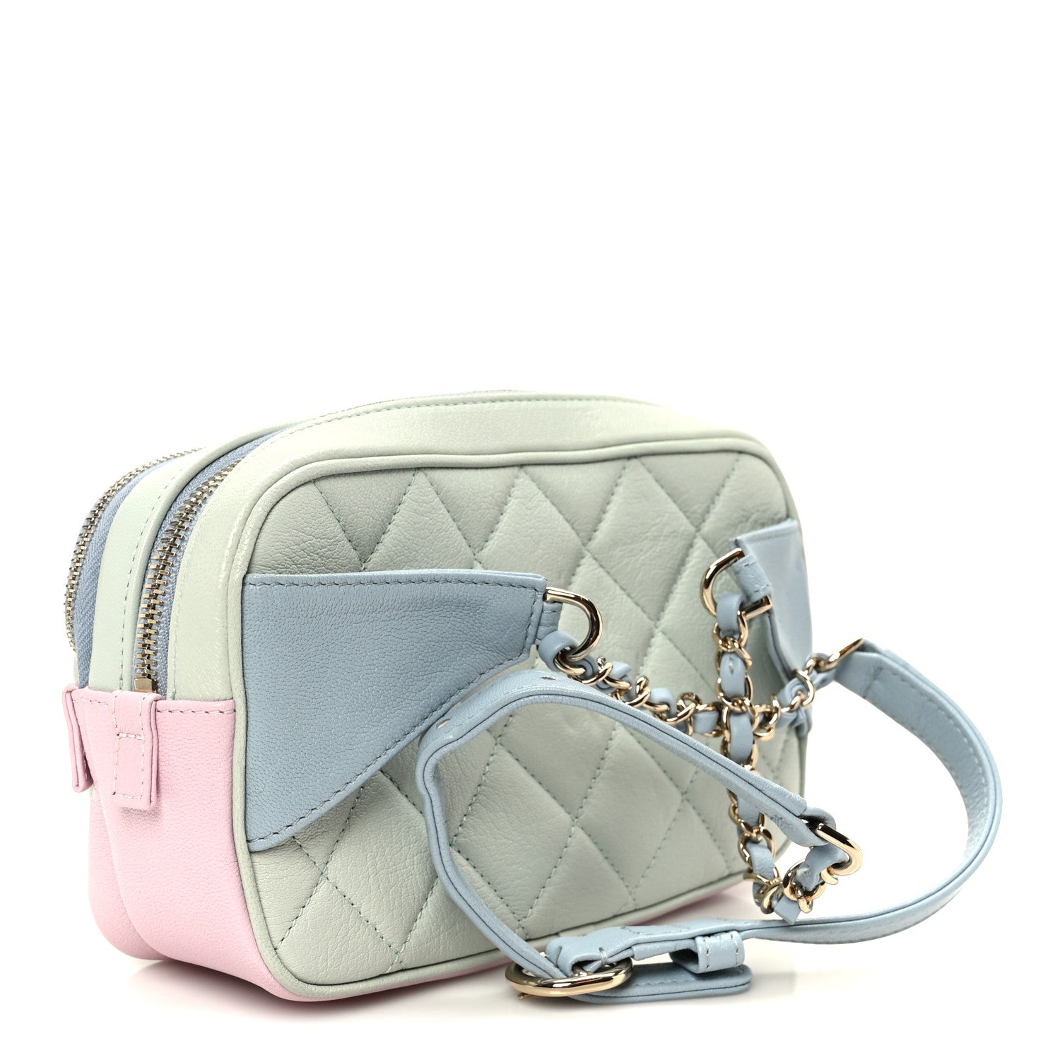 Chanel Goatskin Quilted Tri-Color In & Out Waist Bag Green Blue Pink 3 of 14