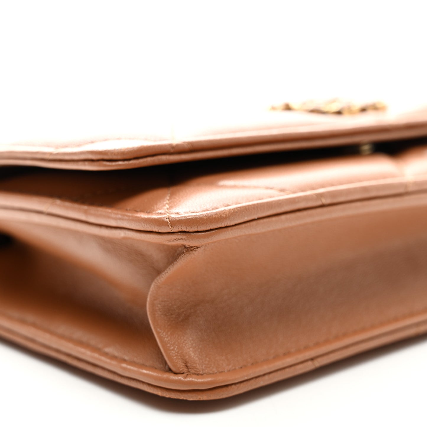 Lambskin Quilted Chanel 19 Wallet On Chain WOC Brown