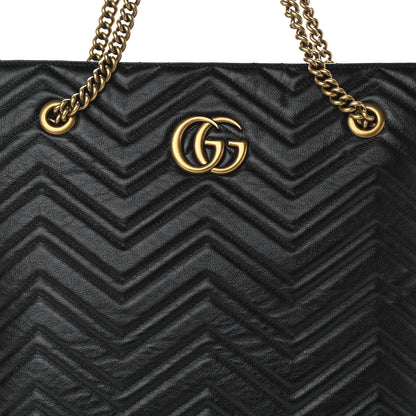Gucci Azalea Calfskin Matelasse Large GG Marmont Slim Tote Black 8 of 10