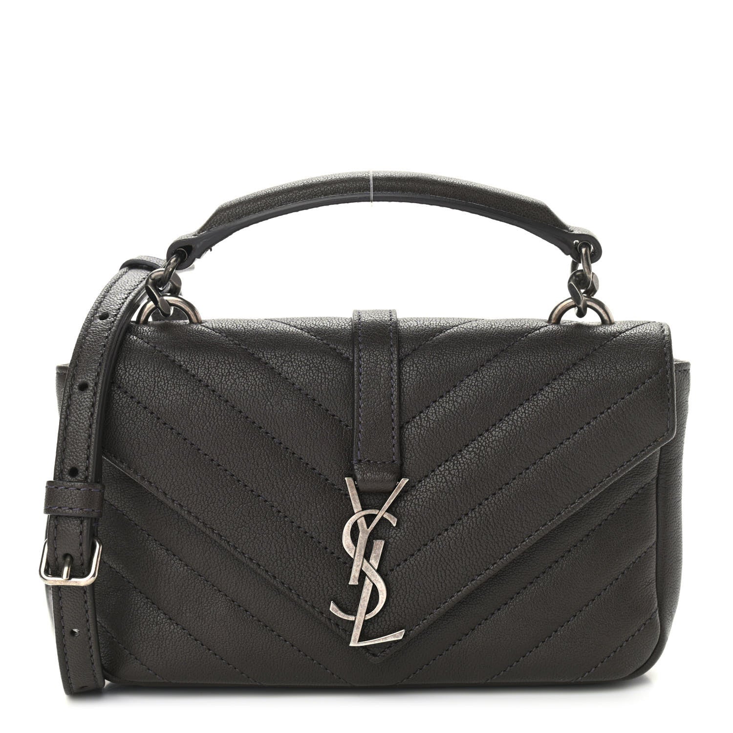 Saint Laurent Sheepskin Matelasse Chevron Monogram College Chain Wallet Coal 1 of 10