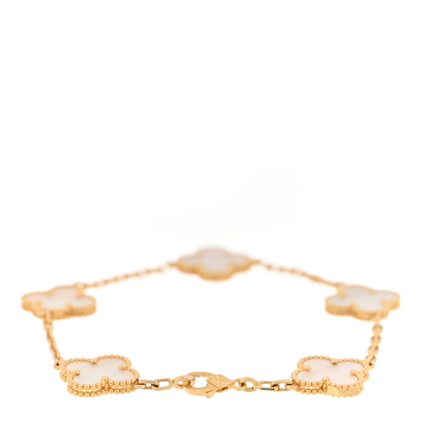 18K Yellow Gold Mother of Pearl 5 Motifs Vintage Alhambra Bracelet