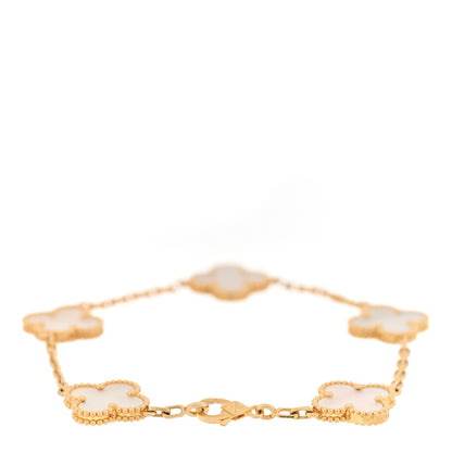 Van Cleef & Arpels 18K Yellow Gold Mother of Pearl 5 Motifs Vintage Alhambra Bracelet 2 of 4