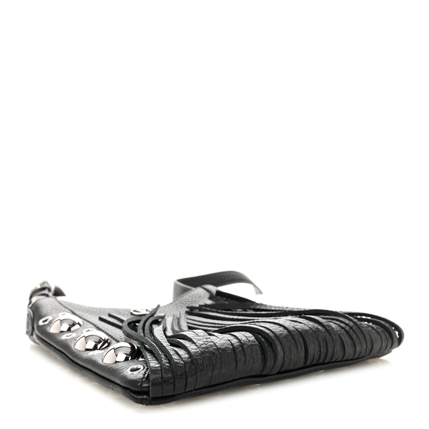 Grained Calfskin Studded Nellcote Fringe Shoulder Bag Black
