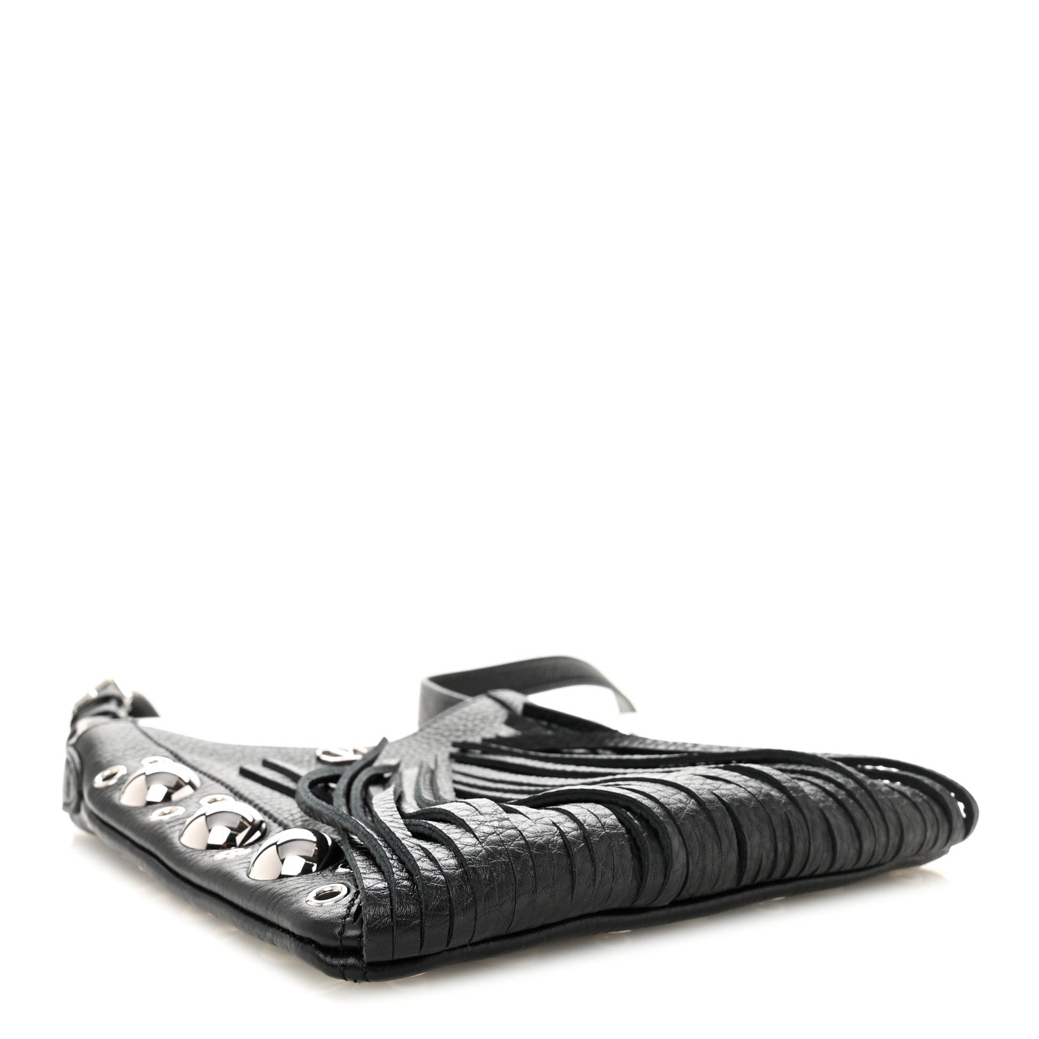 Valentino Garavani Grained Calfskin Studded Nellcote Fringe Shoulder Bag Black 4 of 9