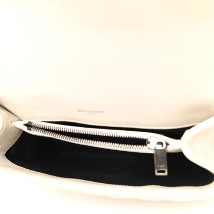Saint Laurent Sheepskin Matelasse Chevron Monogram Medium College Bag Vintage Blanc 5 of 13