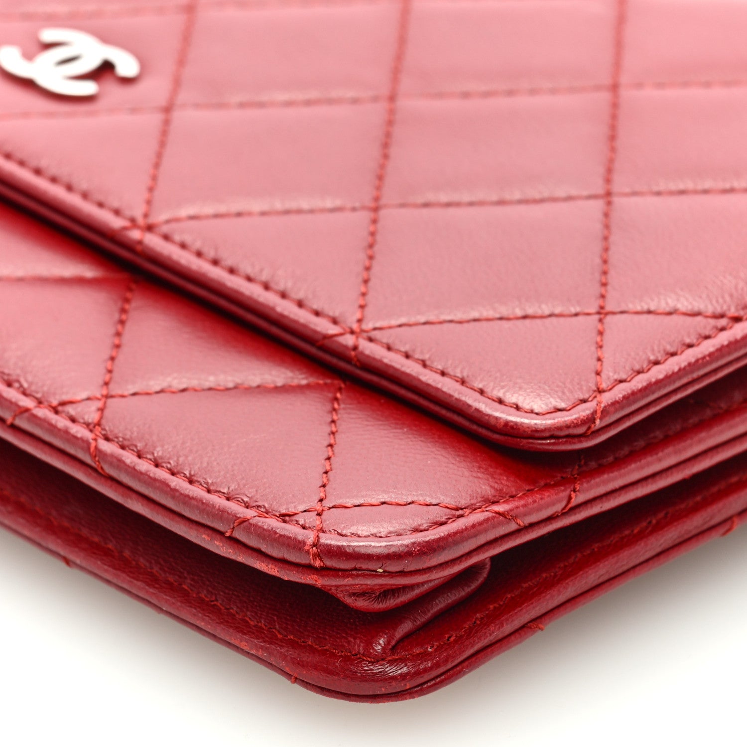 Chanel Lambskin Quilted Wallet On Chain WOC Red 9 of 9