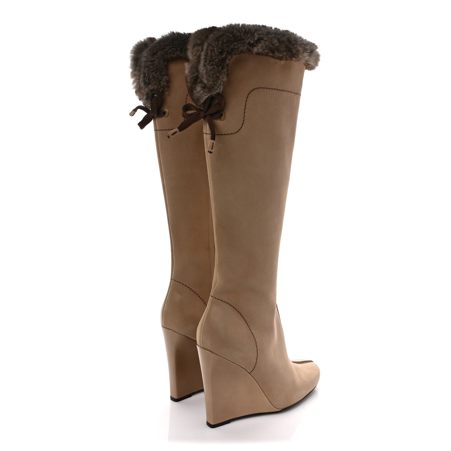 Suede Rabbit Fur Glacier Wedge High Boots 40 Beige