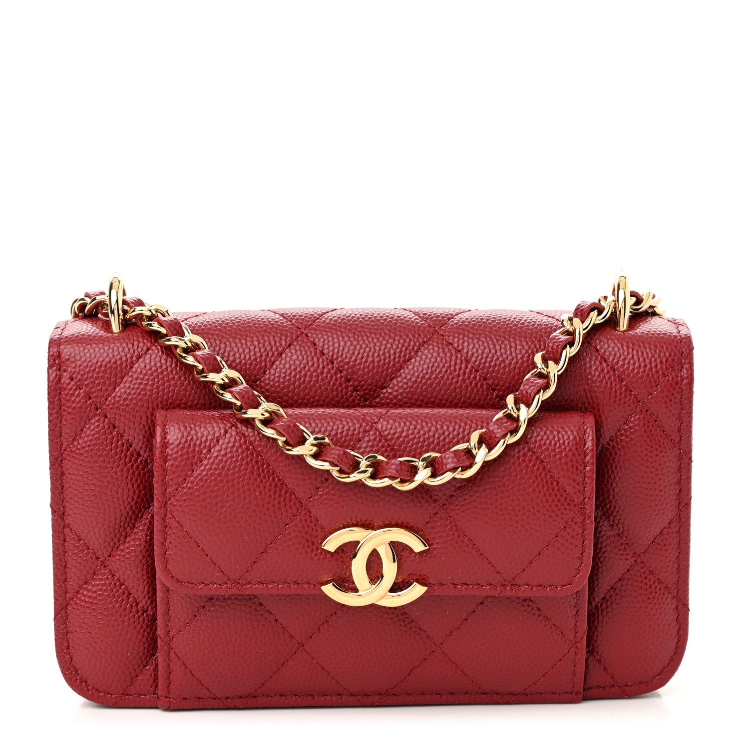 Chanel Caviar Quilted Pocket Twins Clutch With Chain Burgundy 1 of 12