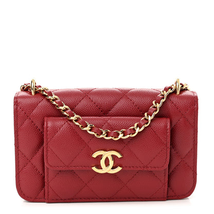 Chanel Caviar Quilted Pocket Twins Clutch With Chain Burgundy 1 of 12