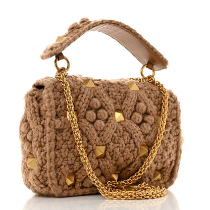 Valentino Garavani Cashmere Medium Roman Stud Shoulder Bag Brown 3 of 10