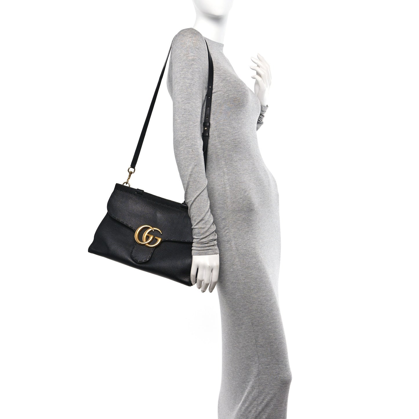 Calfskin Small GG Marmont Top Handle Bag Black