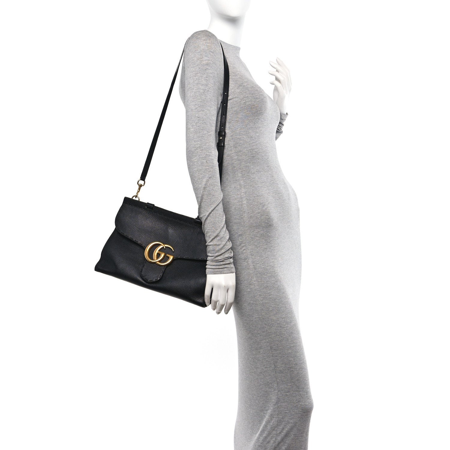 Gucci Calfskin Small GG Marmont Top Handle Bag Black 2 of 12