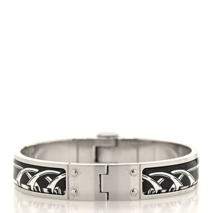 Hermes Enamel Printed Narrow Balades Equestres Positif Negatif Hinged Bracelet S Black 3 of 5