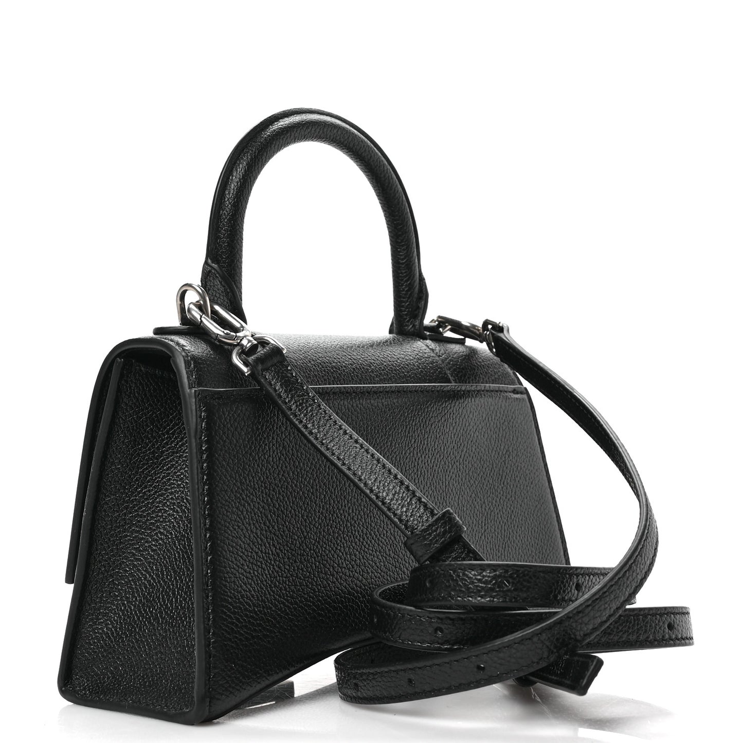 Grained Calfskin Hourglass Top Handle Bag XS Black