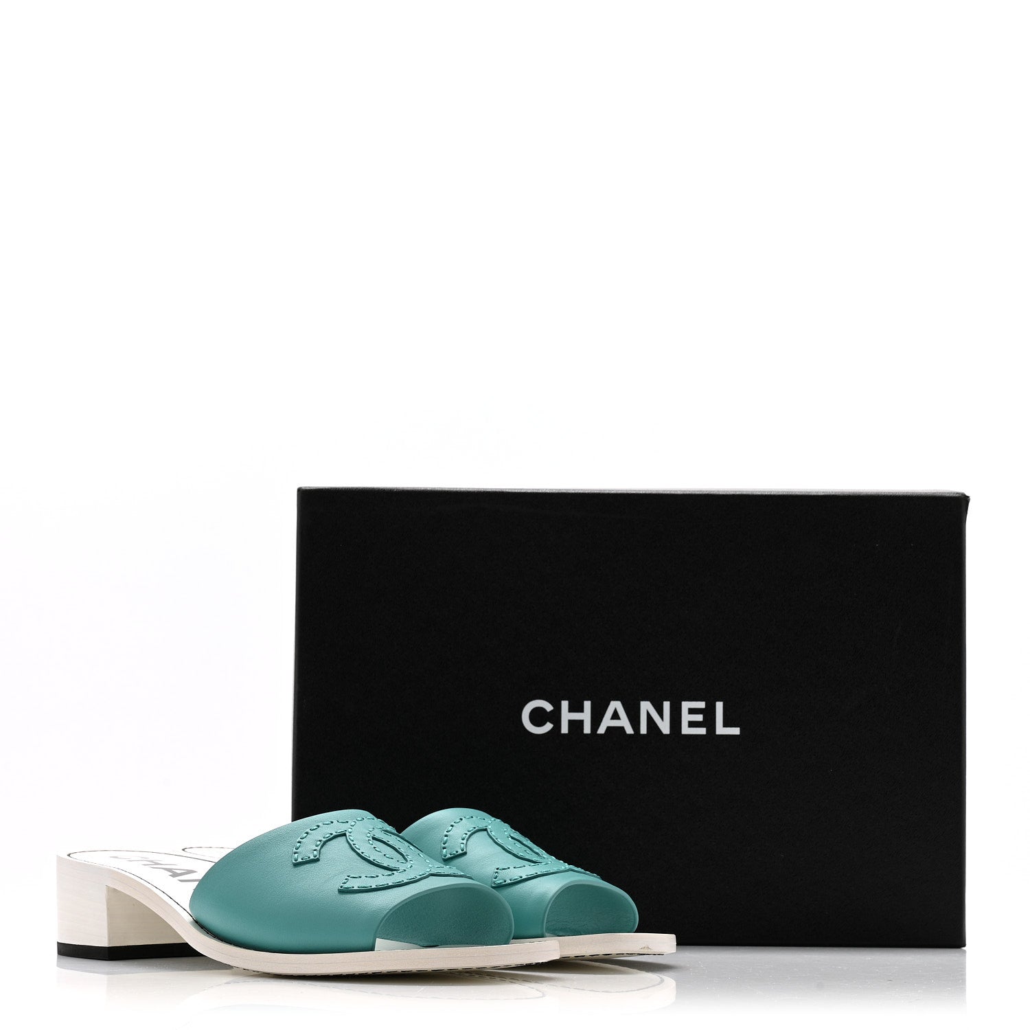 Chanel Calfskin CC Mules 39 Turquoise White 10 of 10