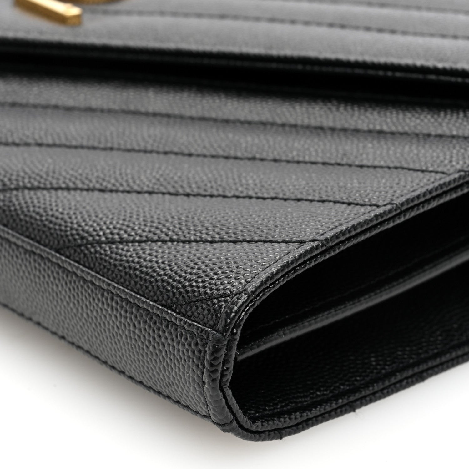 Saint Laurent Grain De Poudre Matelasse Chevron Monogram Chain Wallet Black 9 of 9