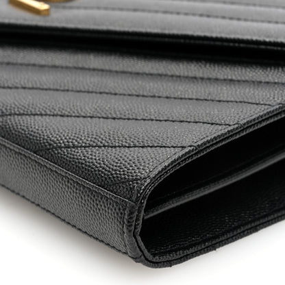 Saint Laurent Grain De Poudre Matelasse Chevron Monogram Chain Wallet Black 9 of 9
