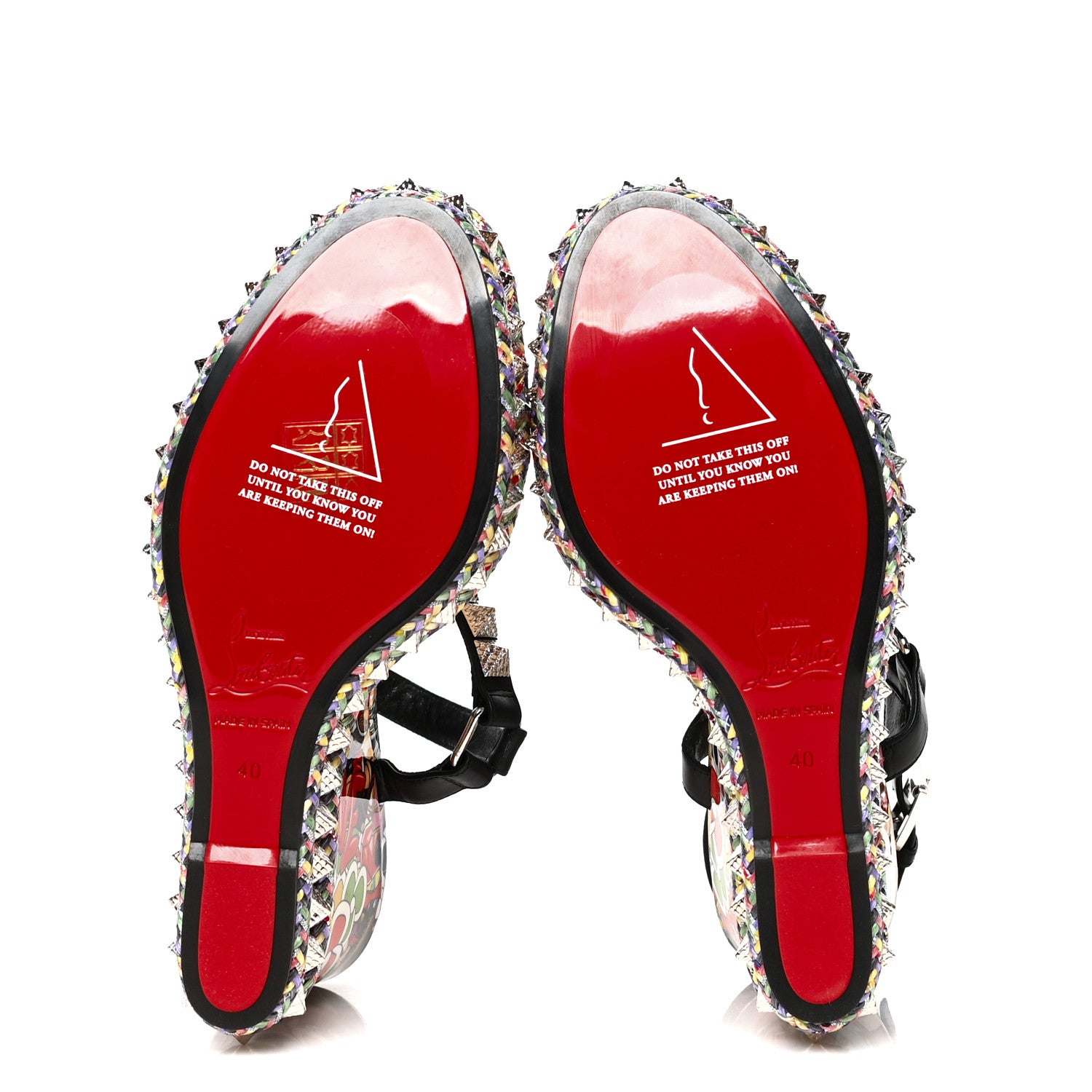 Christian Louboutin Patent Calfskin Super Loubi Print Pyraclou 110 Wedge Sandals 40 Black Multicolor 5 of 7