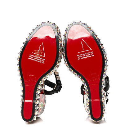 Christian Louboutin Patent Calfskin Super Loubi Print Pyraclou 110 Wedge Sandals 40 Black Multicolor 5 of 7