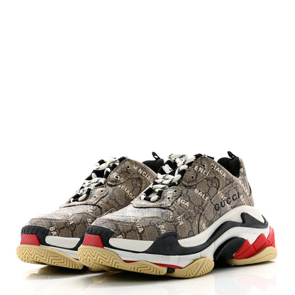 Balenciaga X GUCCI GG Supreme Monogram Allover Logo Womens Triple S Sneakers 36 Beige Ebony Mystic White 3 of 12