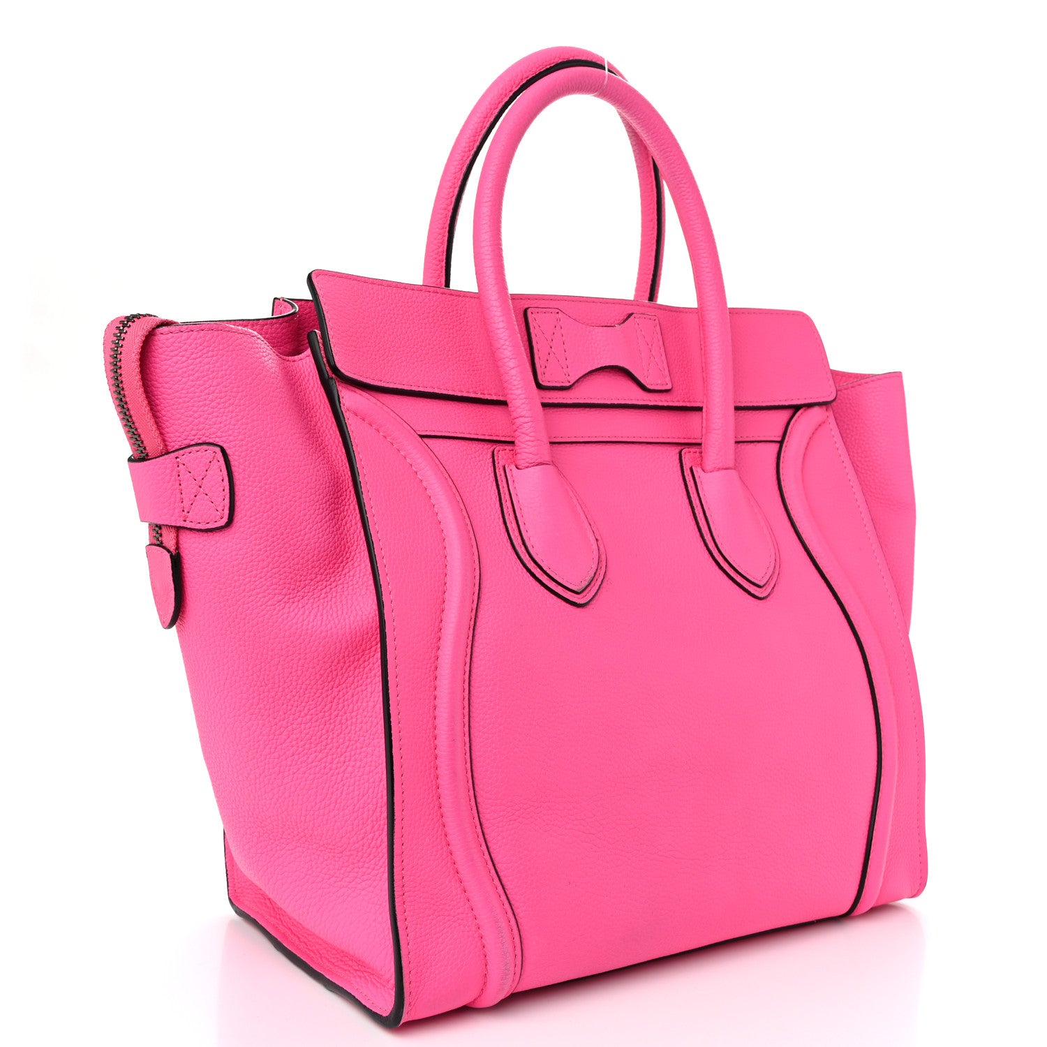 Celine Drummed Calfskin Mini Luggage Fluo Pink 3 of 9