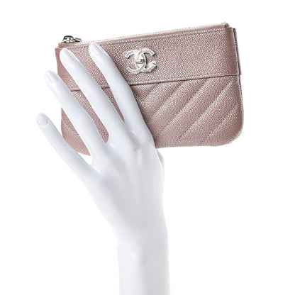 Chanel Metallic Caviar Chevron Quilted Small Vintage Mademoiselle Cosmetic Case Pink 2 of 7