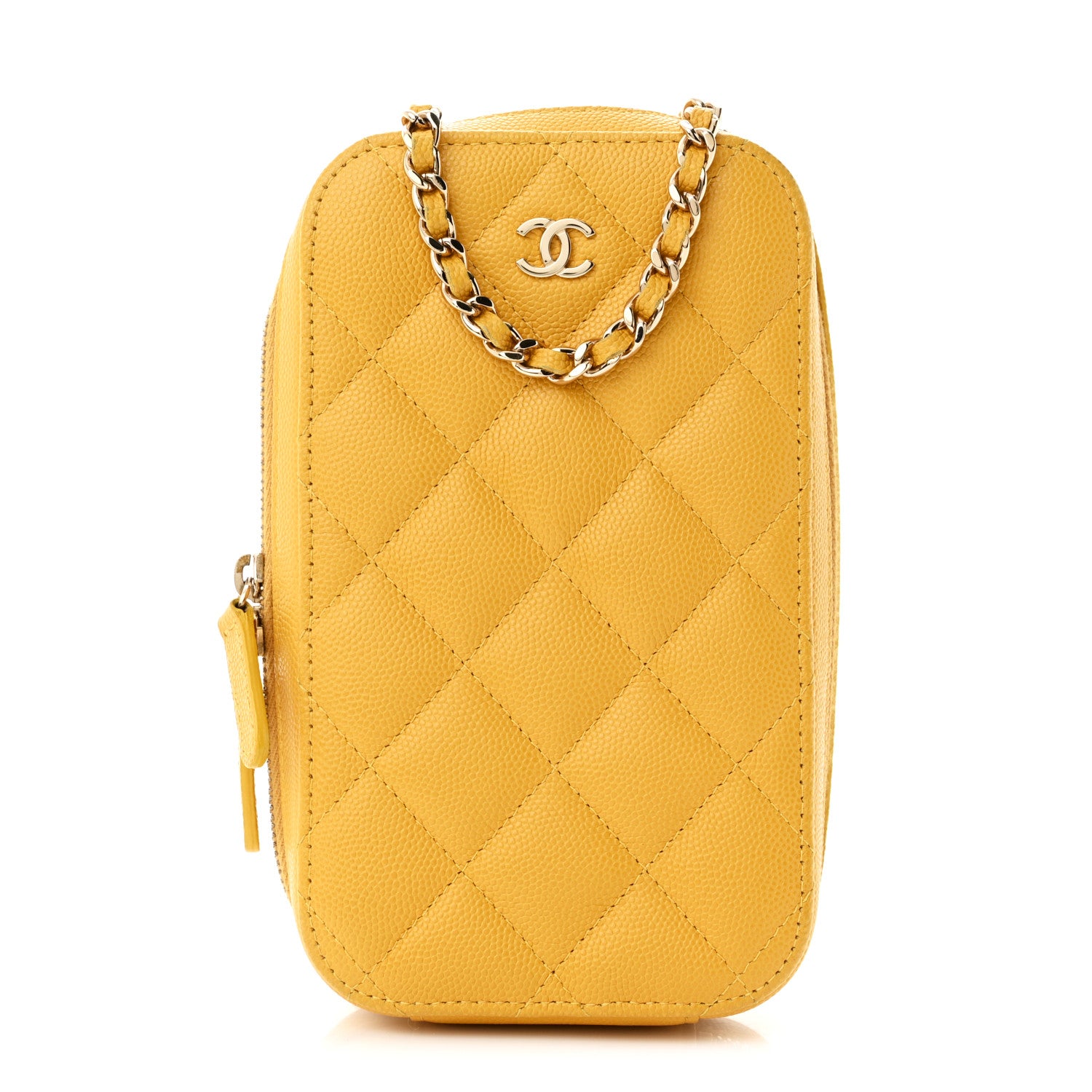 Chanel Caviar Quilted Phone Holder Wallet On Chain WOC Yellow 1 of 11