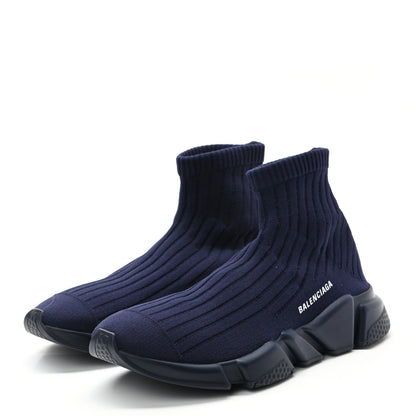 Balenciaga Ribbed Effect Knit Mens Speed Sneakers 42 Bleu Marine 3 of 8