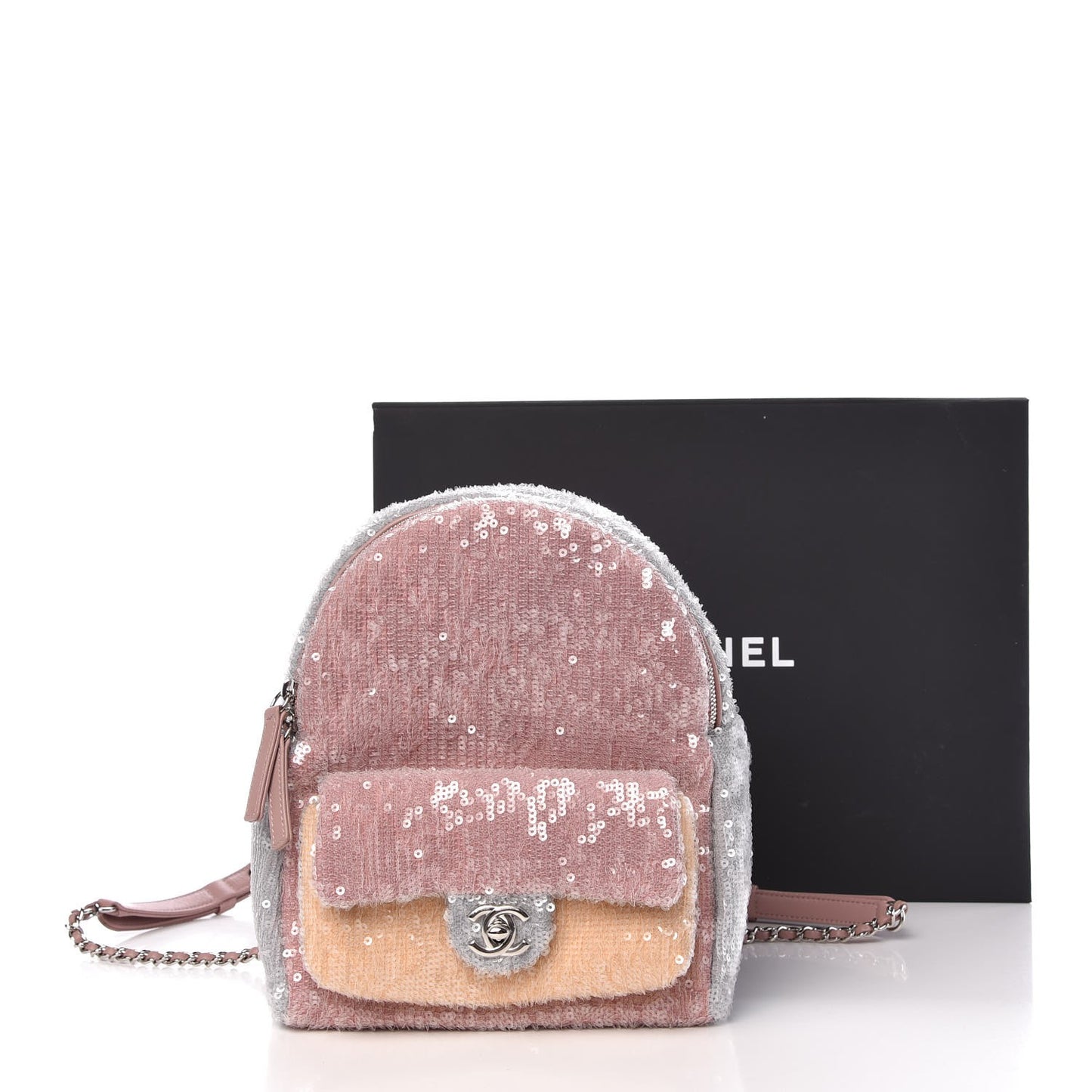 Sequin Tri-color Waterfall Backpack Pink Beige Grey