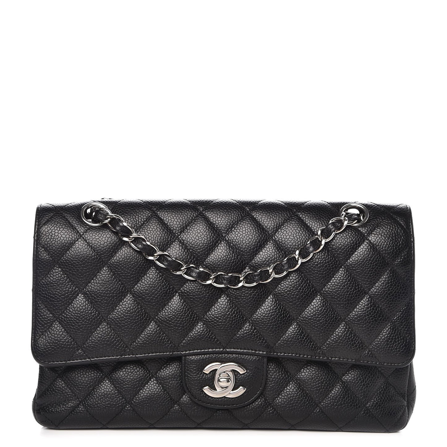 Caviar Quilted Medium Double Flap Black
