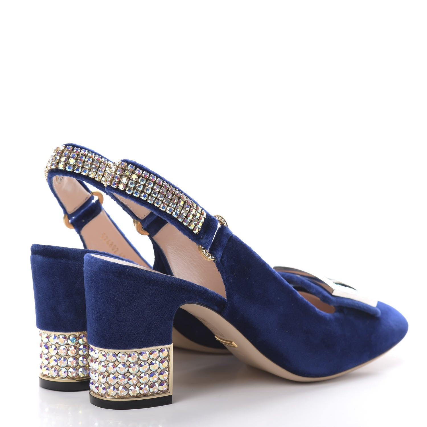 Gucci Velvet Crystal Square G Madelyn Slingbacks 40 Cobalt Blue 4 of 11