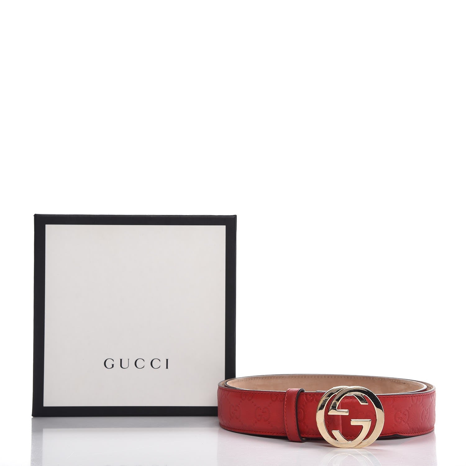 Gucci Guccissima Signature Interlocking G 37mm Belt 110 44 Hibiscus Red 11 of 11