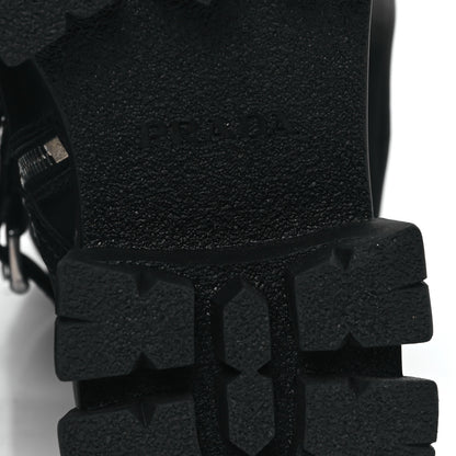 Prada Spazzolato Rois Re-Nylon Metal Triangle Logo Monolith Pouch Pocket 55mm Tall Combat Boots 39.5 Black 6 of 8